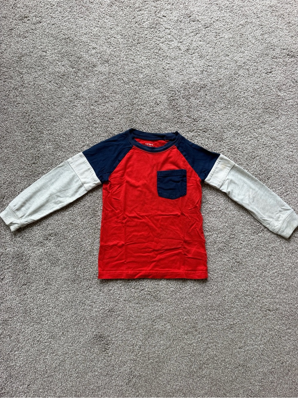 Carter's Red Raglan Long-Sleeve Tee with Navy Yoke & Cream Sleeves